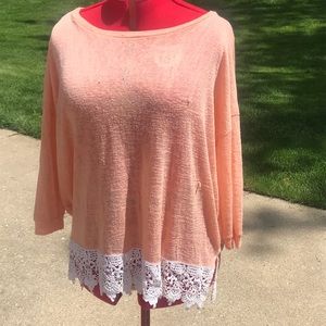 Adorable light crocheted edge top - some snagging